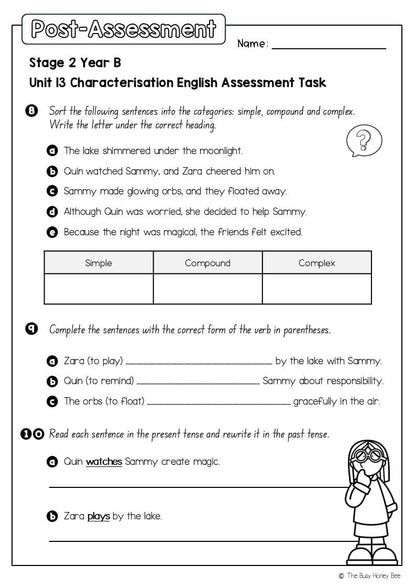 Stage 2 Year B English Pre- and Post-Assessment Unit 13 Characterisation - Assessment