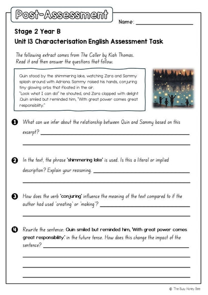 Stage 2 Year B English Pre- and Post-Assessment Unit 13 Characterisation - Assessment