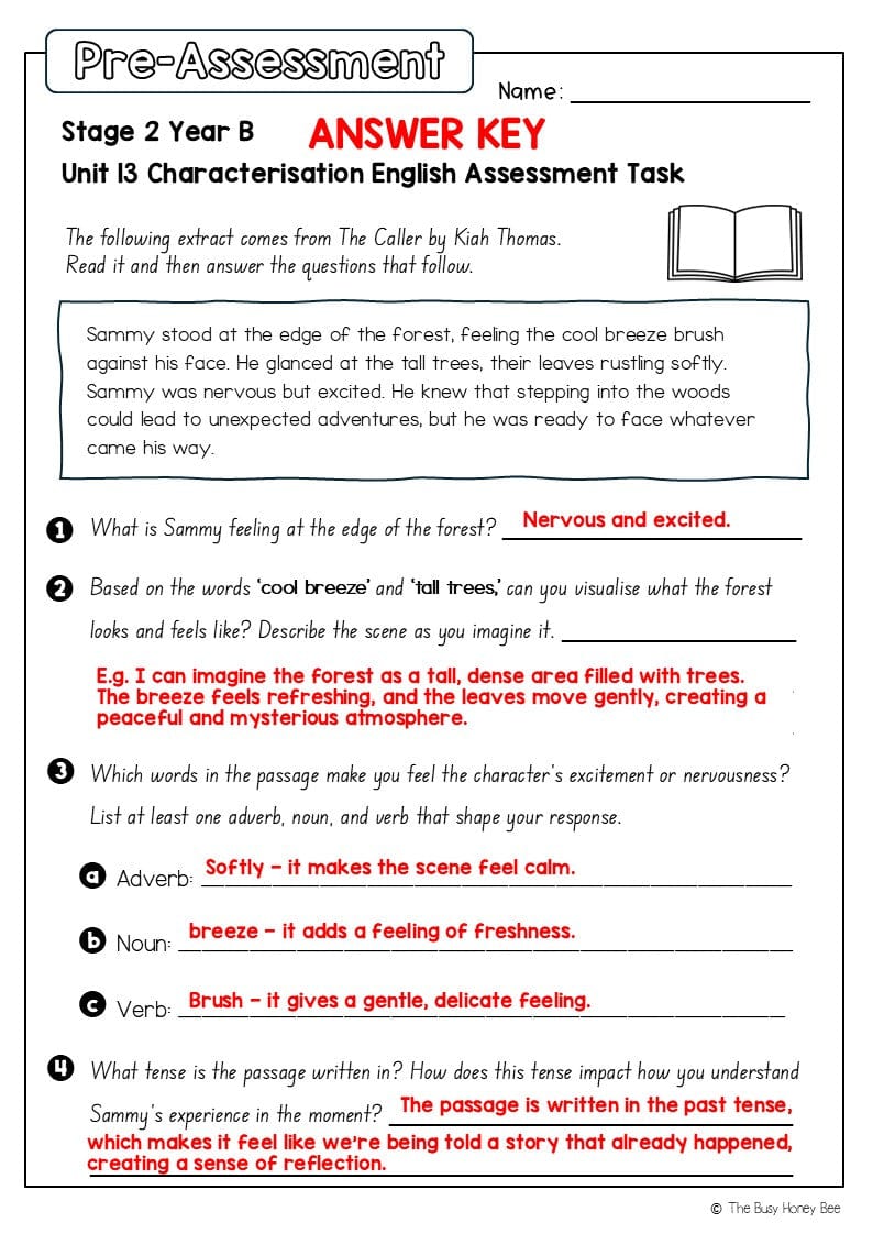 Stage 2 Year B English Pre- and Post-Assessment Unit 13 Characterisation - Assessment