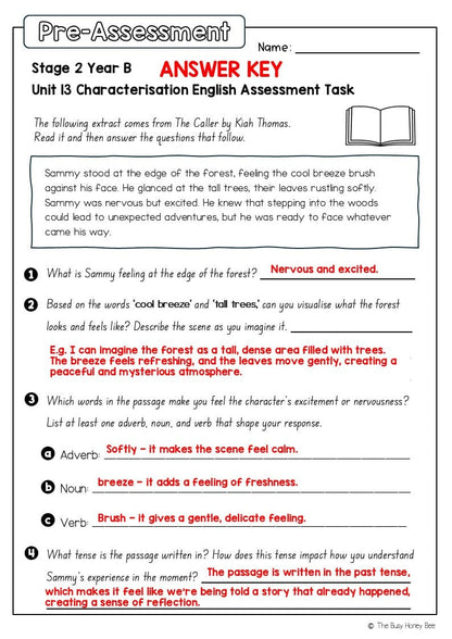 Stage 2 Year B English Pre- and Post-Assessment Unit 13 Characterisation - Assessment