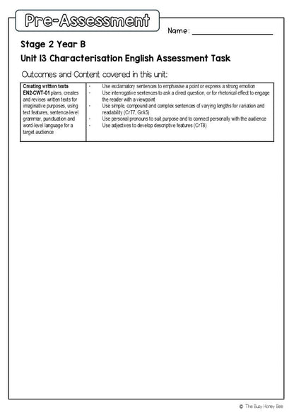 Stage 2 Year B English Pre- and Post-Assessment Unit 13 Characterisation - Assessment