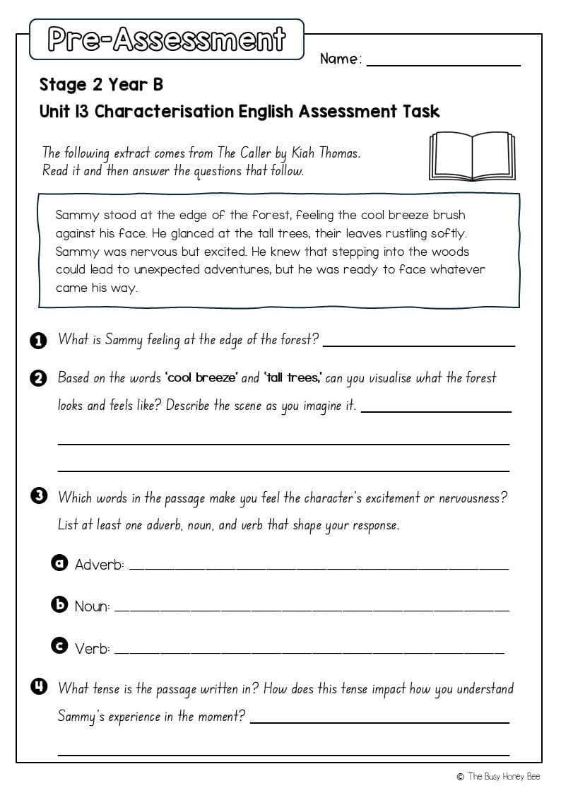 Stage 2 Year B English Pre- and Post-Assessment Unit 13 Characterisation - Assessment