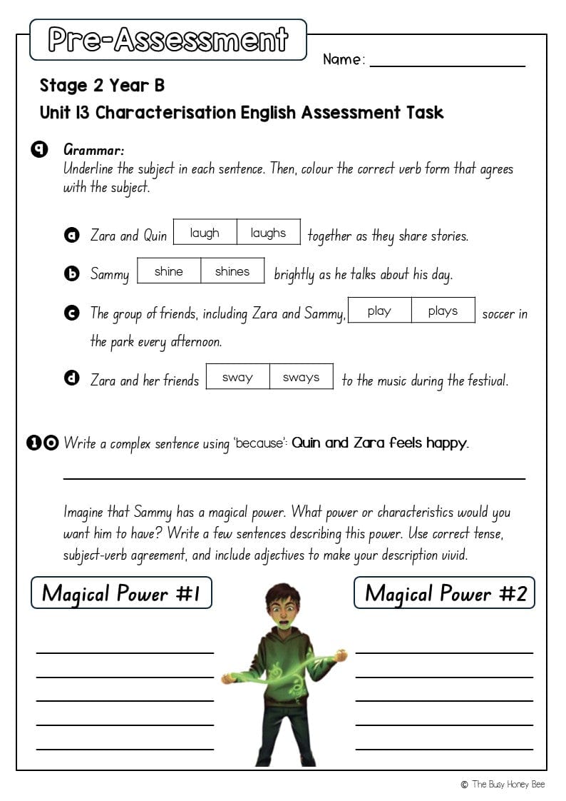 Stage 2 Year B English Pre- and Post-Assessment Unit 13 Characterisation - Assessment