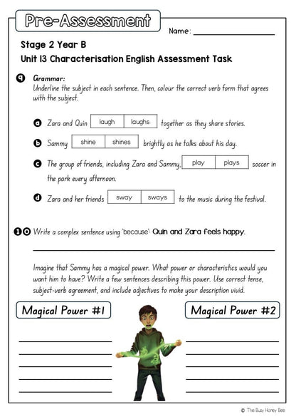 Stage 2 Year B English Pre- and Post-Assessment Unit 13 Characterisation - Assessment