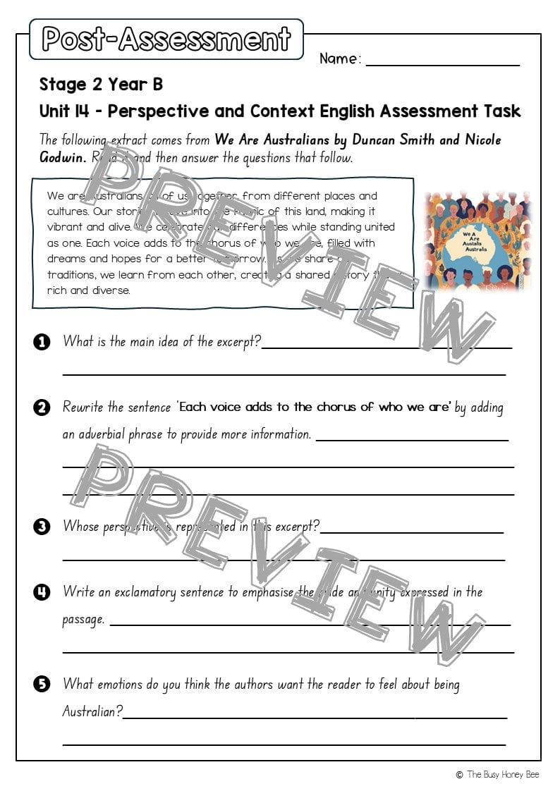 Stage 2 Year B English Pre- and Post-Assessment Unit 14 Perspective and Context - Assessment