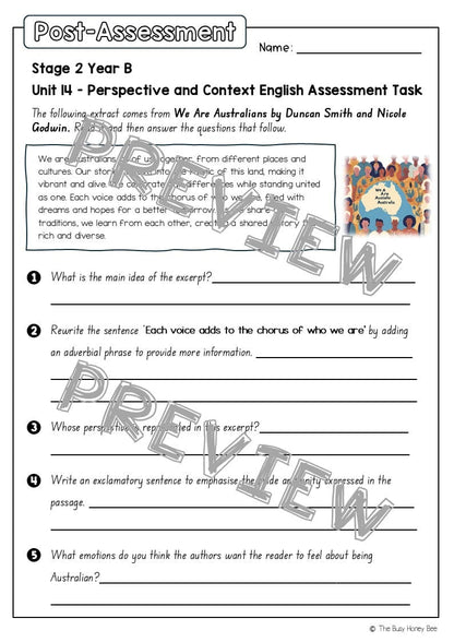 Stage 2 Year B English Pre- and Post-Assessment Unit 14 Perspective and Context - Assessment
