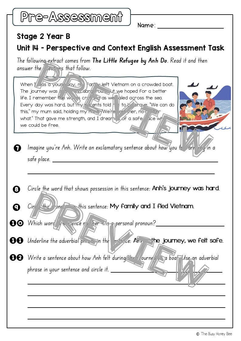 Stage 2 Year B English Pre- and Post-Assessment Unit 14 Perspective and Context - Assessment