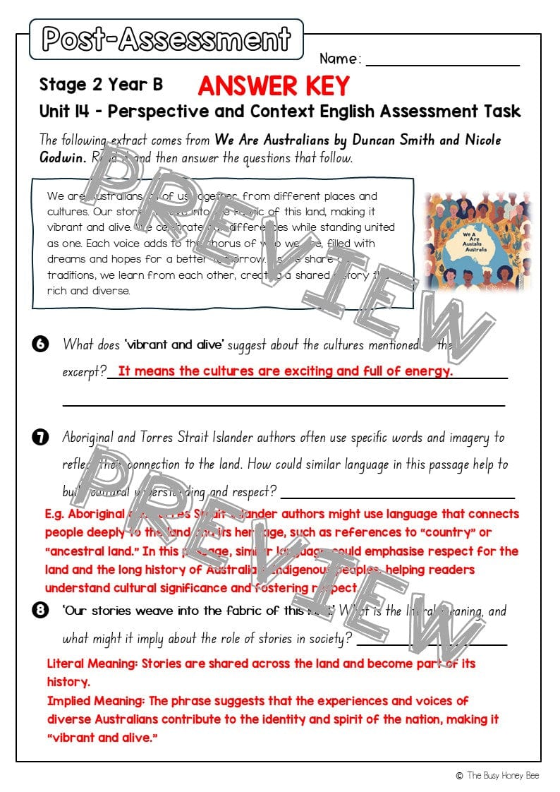 Stage 2 Year B English Pre- and Post-Assessment Unit 14 Perspective and Context - Assessment
