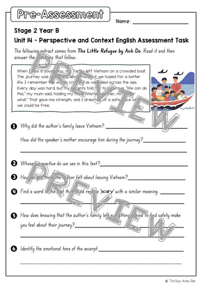Stage 2 Year B English Pre- and Post-Assessment Unit 14 Perspective and Context - Assessment
