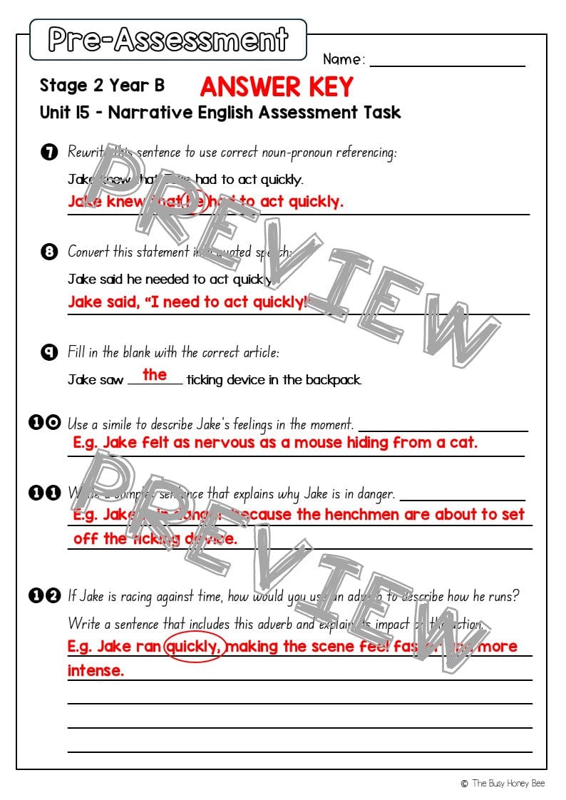 Stage 2 Year B English Pre- and Post-Assessment Unit 15 Narrative - Assessment