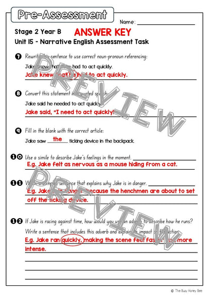 Stage 2 Year B English Pre- and Post-Assessment Unit 15 Narrative - Assessment