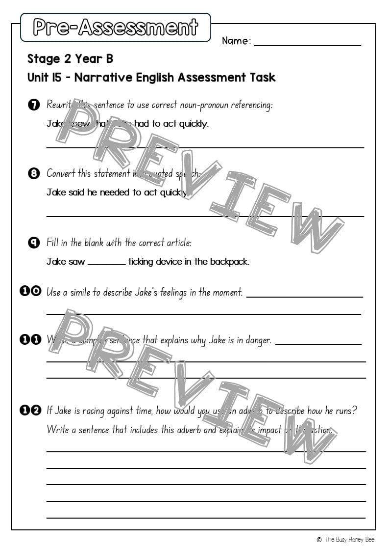 Stage 2 Year B English Pre- and Post-Assessment Unit 15 Narrative - Assessment