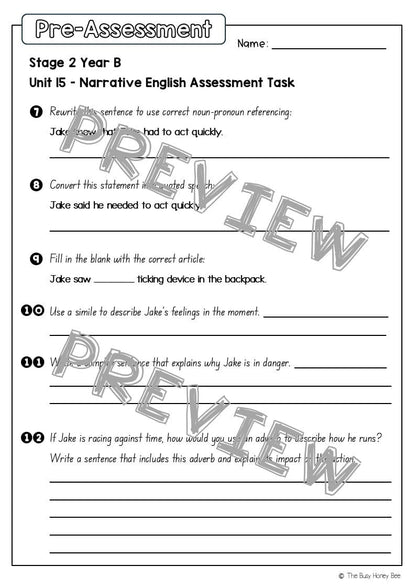 Stage 2 Year B English Pre- and Post-Assessment Unit 15 Narrative - Assessment