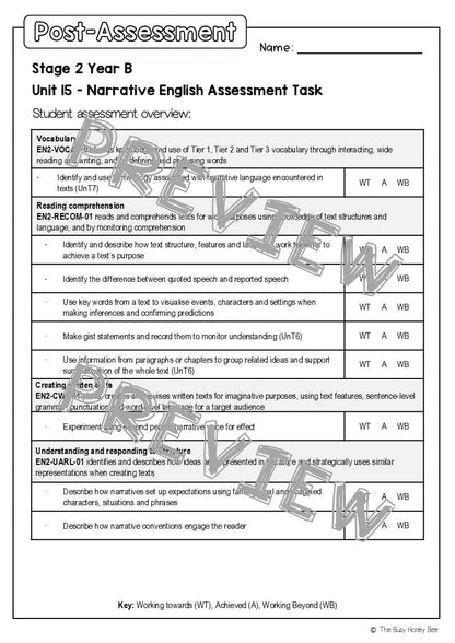 Stage 2 Year B English Pre- and Post-Assessment Unit 15 Narrative - Assessment