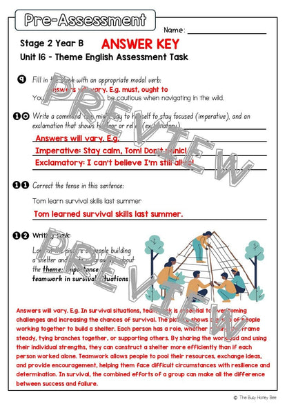 Stage 2 Year B English Pre- and Post-Assessment Unit 16 Theme - Assessment