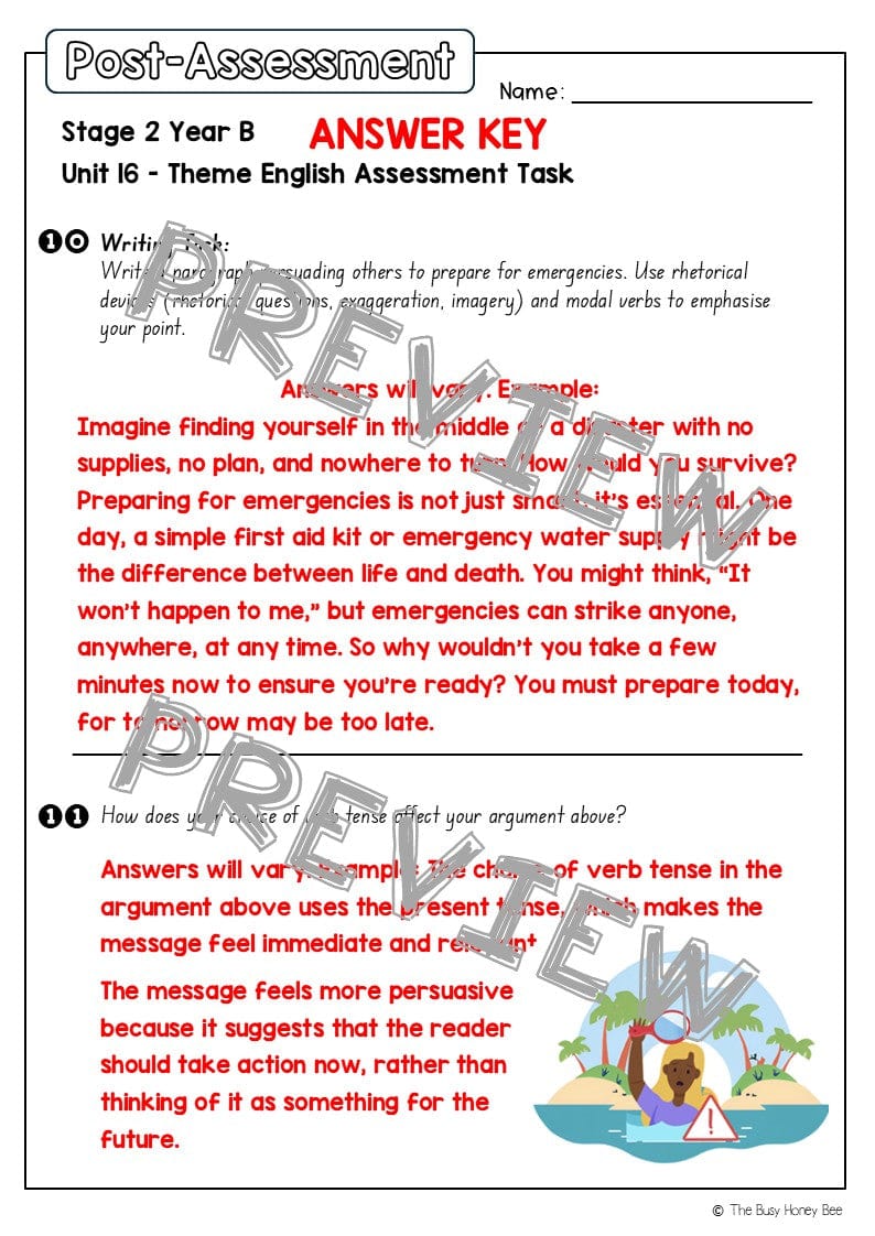 Stage 2 Year B English Pre- and Post-Assessment Unit 16 Theme - Assessment