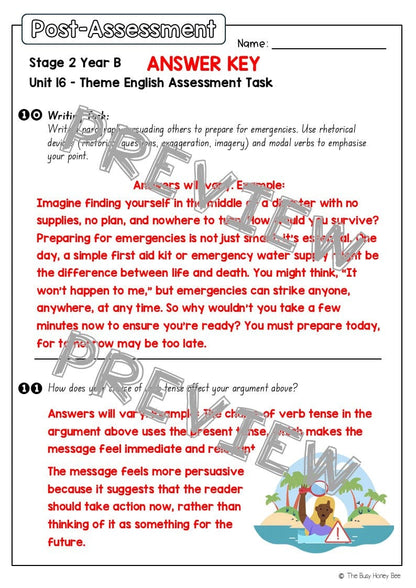 Stage 2 Year B English Pre- and Post-Assessment Unit 16 Theme - Assessment