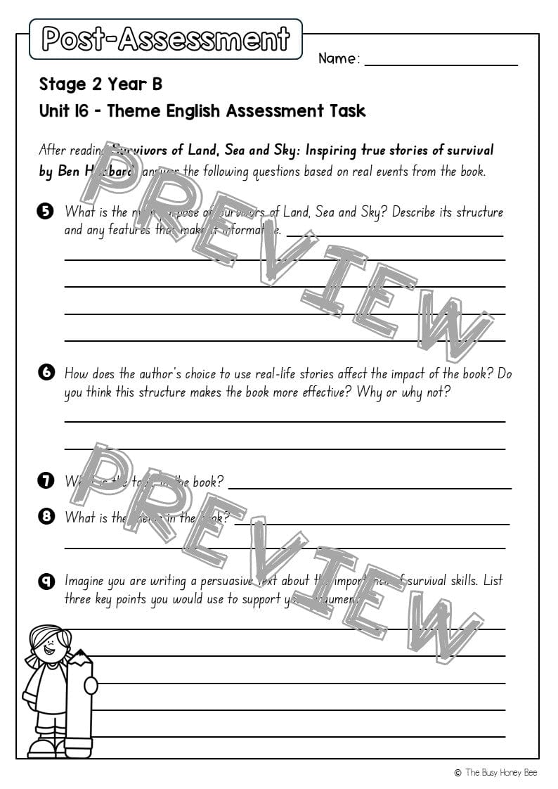 Stage 2 Year B English Pre- and Post-Assessment Unit 16 Theme - Assessment