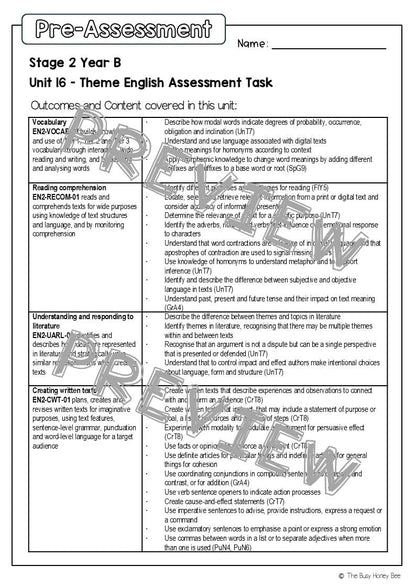 Stage 2 Year B English Pre- and Post-Assessment Unit 16 Theme - Assessment
