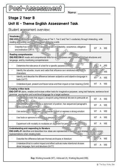 Stage 2 Year B English Pre- and Post-Assessment Unit 16 Theme - Assessment
