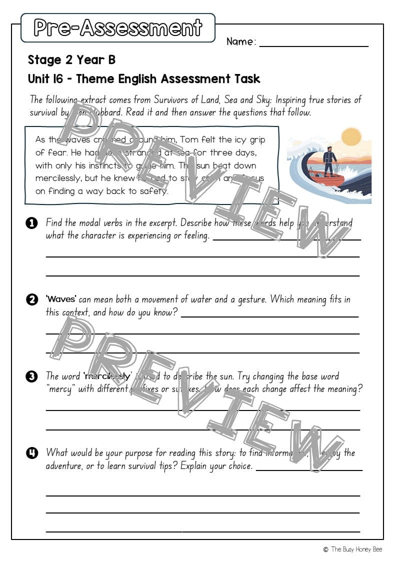 Stage 2 Year B English Pre- and Post-Assessment Unit 16 Theme - Assessment