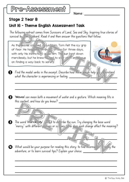 Stage 2 Year B English Pre- and Post-Assessment Unit 16 Theme - Assessment