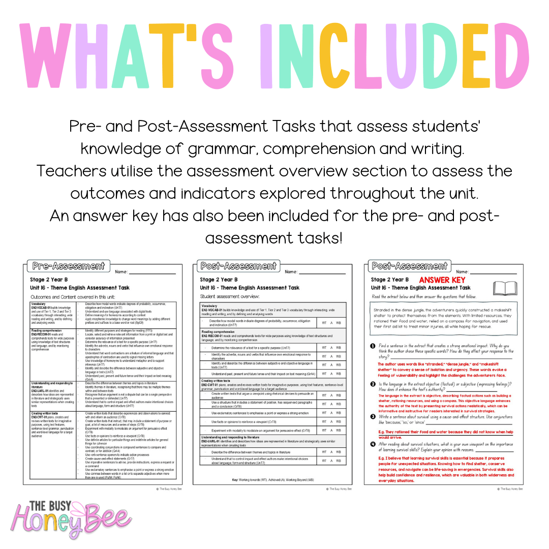 Stage 2 Year B English Pre- and Post-Assessment Unit 16 Theme - Assessment