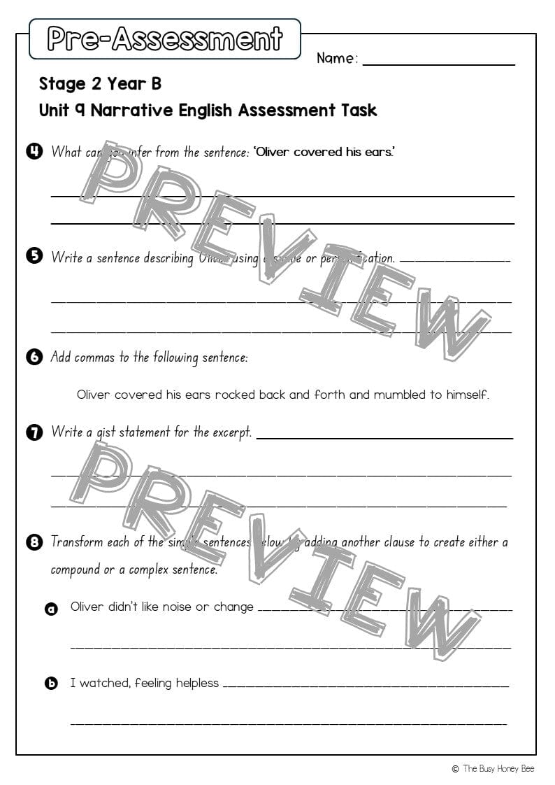 Stage 2 Year B English Pre- and Post-Assessment Unit 9 Narrative - Assessment
