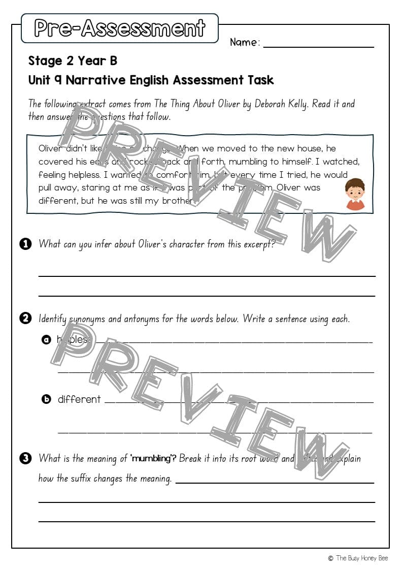 Stage 2 Year B English Pre- and Post-Assessment Unit 9 Narrative - Assessment