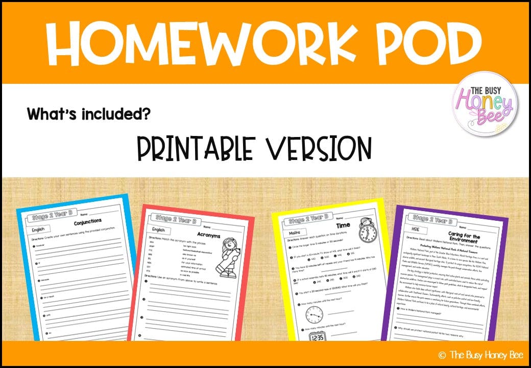 Stage 2 Year B Homework/Learning Pod 23 - Homework | Casual Teaching