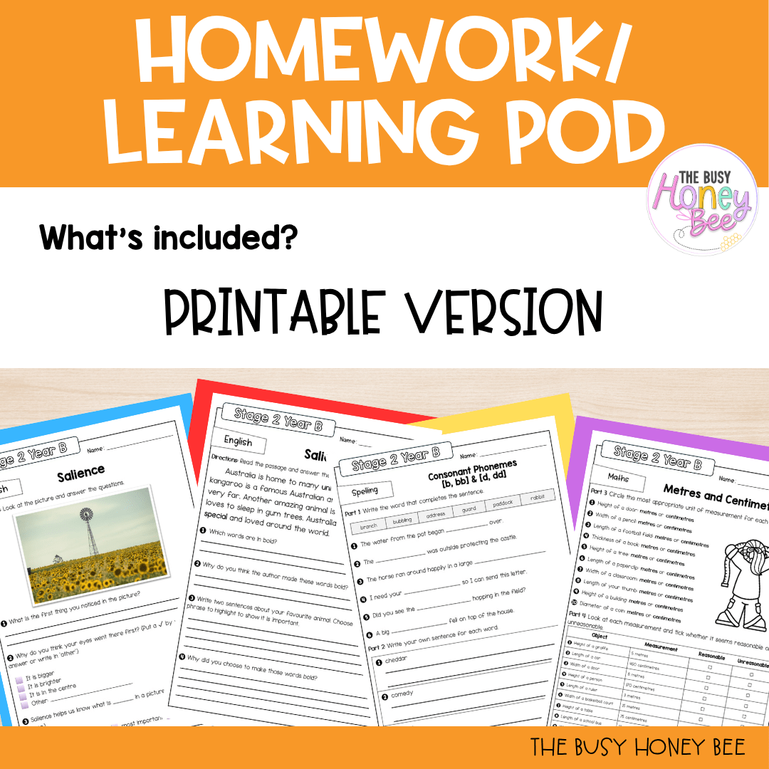 Stage 2 Year B Homework/Learning Pod 34 - Homework | Casual Teaching