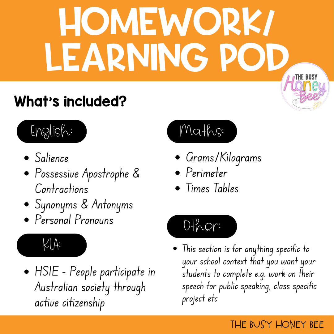 Stage 2 Year B Homework/Learning Pod 34 - Homework | Casual Teaching