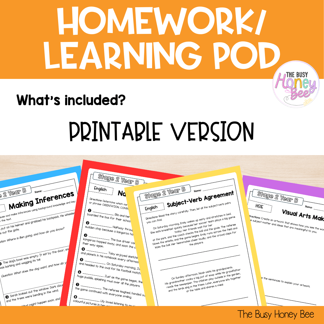 Stage 2 Year B Homework/Learning Pod 36 - Homework | Casual Teaching