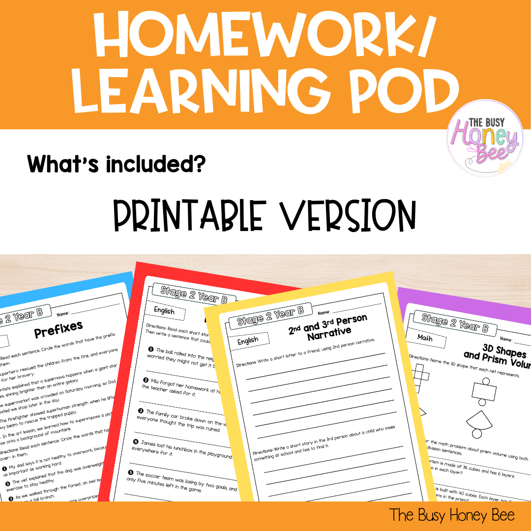 Stage 2 Year B Homework/Learning Pod 37 - Homework | Casual Teaching
