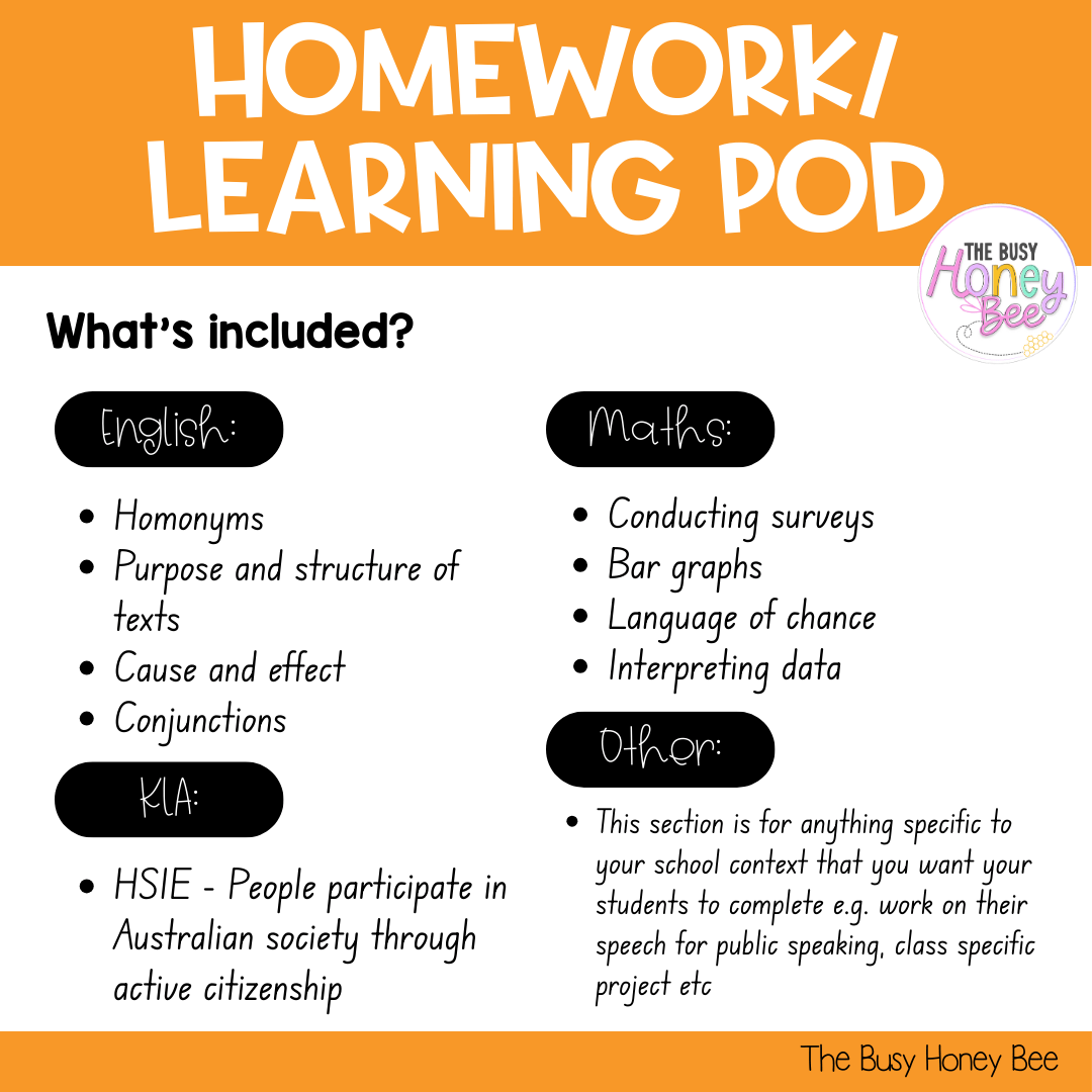 Stage 2 Year B Homework/Learning Pod 38 - Homework | Casual Teaching