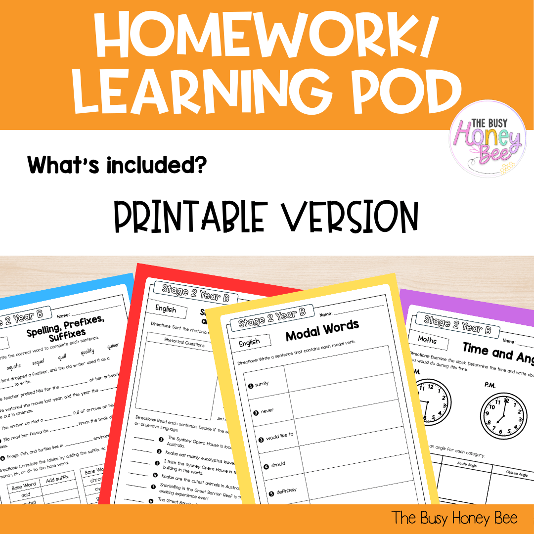 Stage 2 Year B Homework/Learning Pod 39 - Homework | Casual Teaching