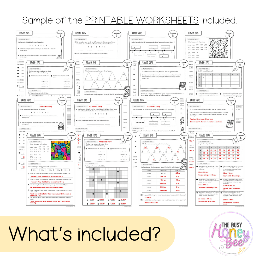 Stage 2 Year B NSW Maths Worksheets Unit 34 - Workbook | Worksheets