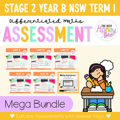 Stage 2 Year B Term 1 Differentiated Maths Assessment Bundle - Assessment