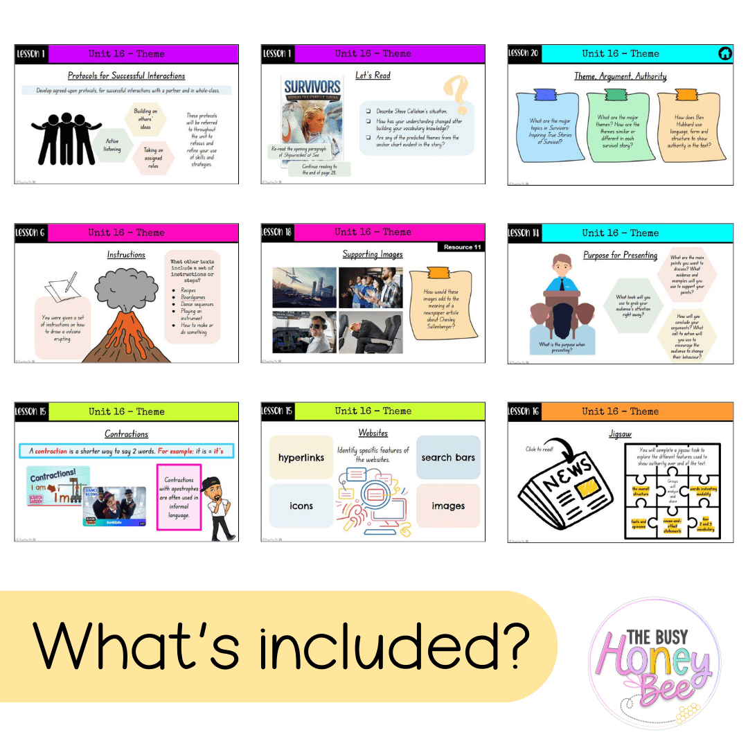Stage 2 Year B Unit 16 NSW Theme English Teaching Slides - Google slides