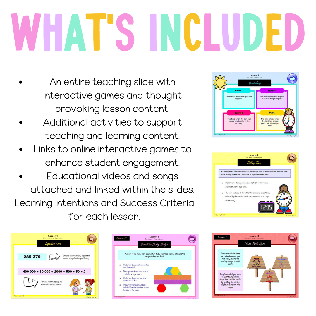 Stage 2 Year B Unit 39 NSW Maths Teaching Slides - Zip Folder: Smart Notebook, PowerPoint, Google Slide Compatible