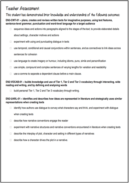 Stage 2 Year B Unit 9 Narrative Writing Pre-Assessment - Assessment