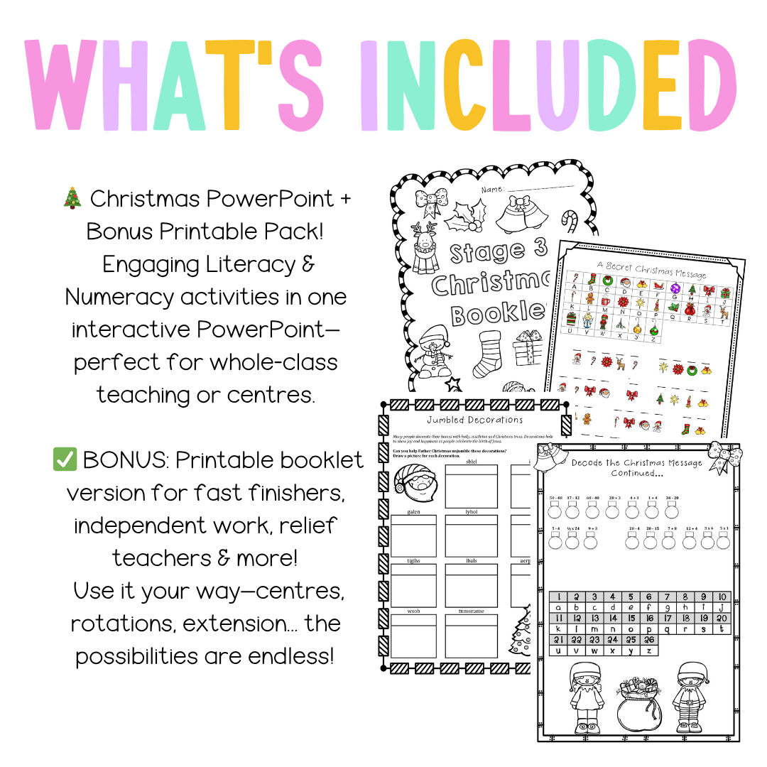 Stage 3 Christmas Activities PowerPoint and Booklet - Activity Pack