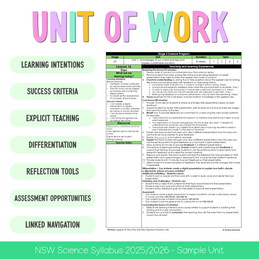 Stage 3 NSW Science Sample Unit 1 Teaching Pack 2026 - Teaching Bundle