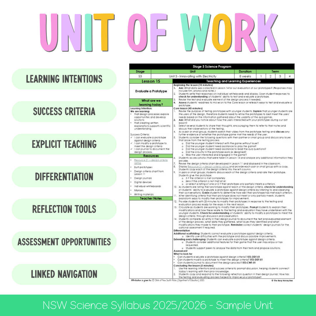 Stage 3 NSW Science Sample Unit 3 Teaching Pack 2026 - Teaching Bundle