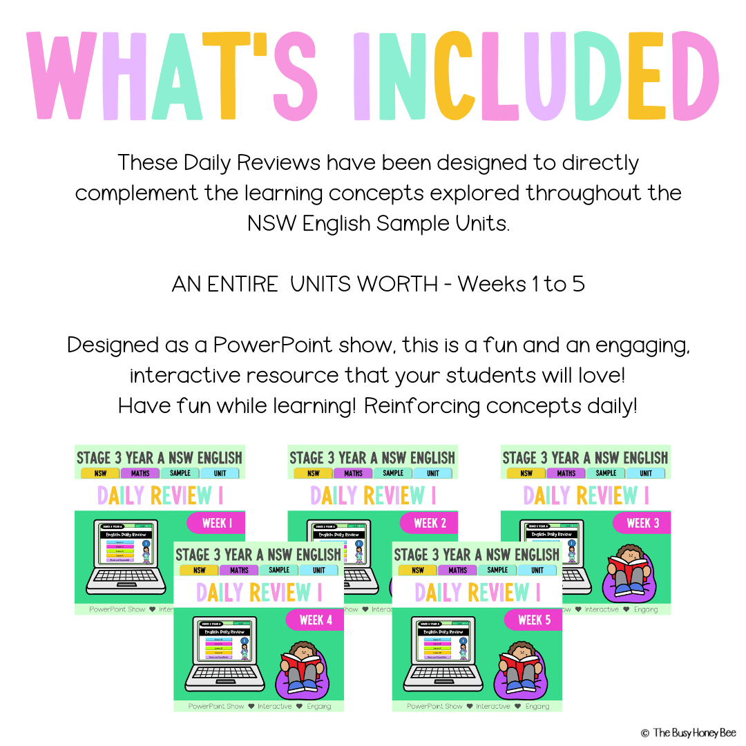 Stage 3 Year A Australian | NSW English Daily Review | Warm-Up Unit 1 Bundle - Warm Up | Revision