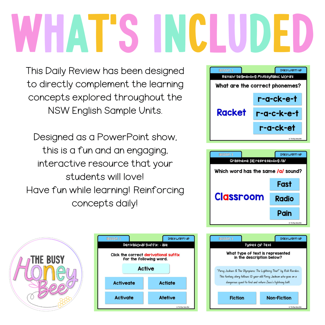 Stage 3 Year A Australian | NSW English Daily Review | Warm-Up Unit 1 Week 1 -
