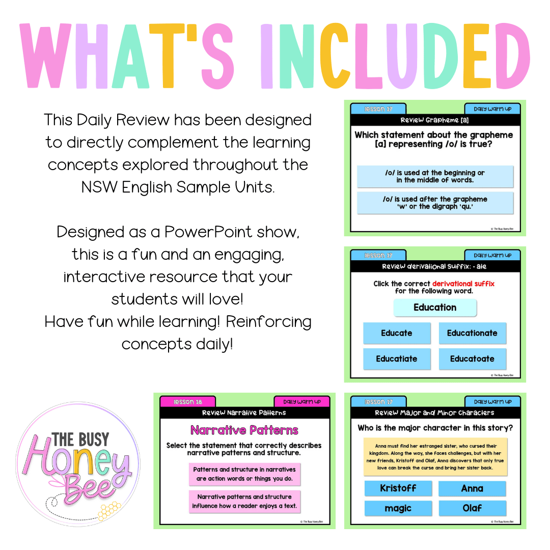 Stage 3 Year A Australian | NSW English Daily Review | Warm-Up Unit 1 Week 5 - Warm Up | Revision