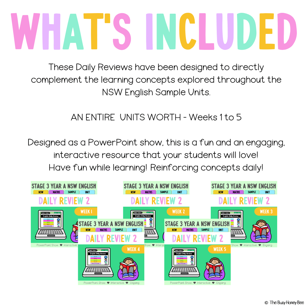 Stage 3 Year A Australian | NSW English Daily Review | Warm-Up Unit 2 Bundle - Warm Up | Revision