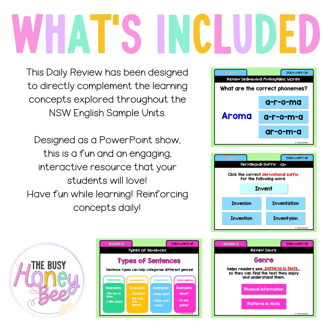 Stage 3 Year A Australian | NSW English Daily Review | Warm-Up Unit 2 Week 1 - Warm Up | Revision