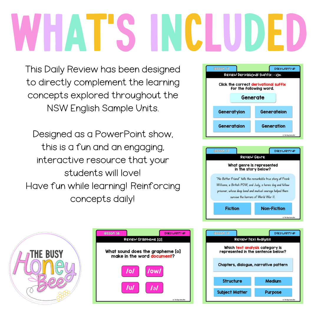 Stage 3 Year A Australian | NSW English Daily Review | Warm-Up Unit 2 Week 5 - Warm Up | Revision
